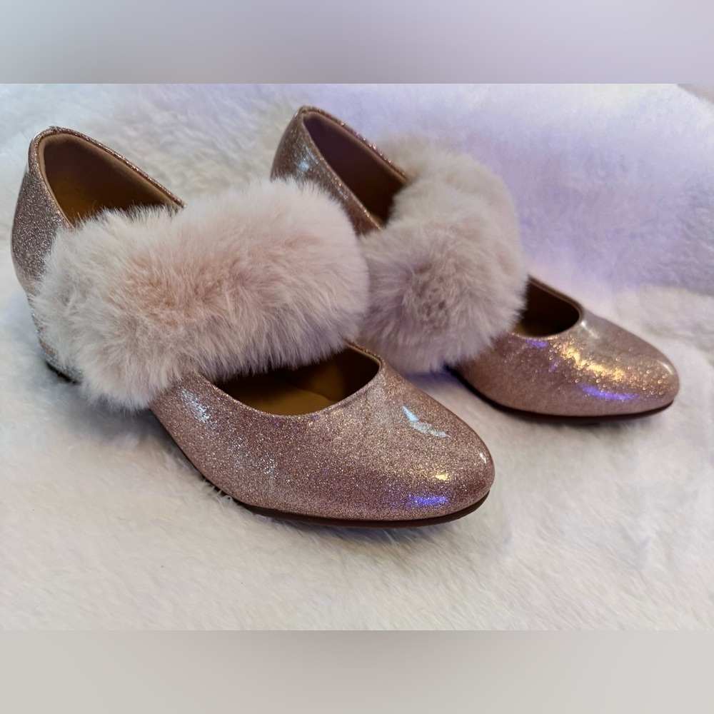 Girl's Vince Camuto Glittery Pink Heels with Faux Fur - Size 3